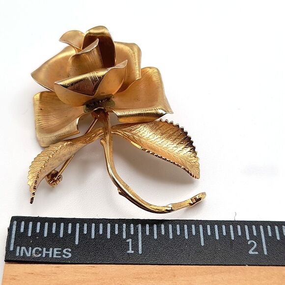 Cerrito Rose Brooch Pin 22K Gold Plate Hand Made - Picture 8 of 9